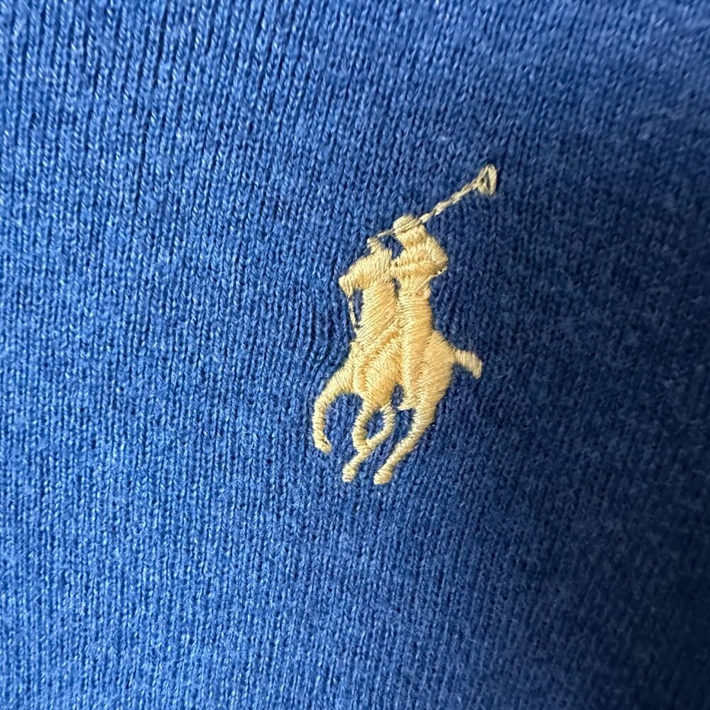 Polo Ralph Lauren Pima Cotton V-Neck Sweater Men's Size L Blue Yellow Pony - Picture 3 of 8